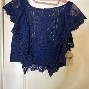 Altar’d state Navy Blue Lace Off-Shoulder Top